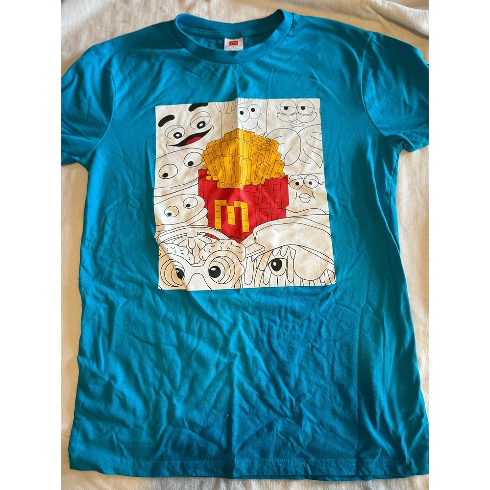 McDonalds Fry Guys Graphic T-Shirt‎ Blue Novelty Cartoon Tee